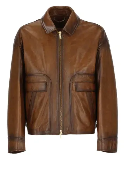 Golden Goose Leather Jacket In Brown