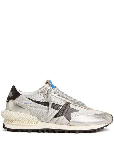 Golden Goose Running Marathon Laminated-leather Sneakers In Silver