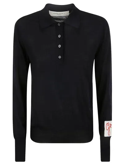 Golden Goose Long-sleeved Knitted Polo Shirt In Blue