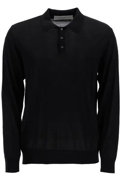 Golden Goose Long-sleeved Wool Polo Shirt In Black