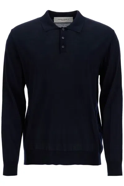 Golden Goose Long-sleeved Wool Polo Shirt In Blue