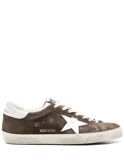 Golden Goose Men's Super Star Leather Sneakers In Brown