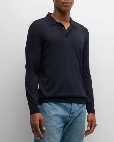 Golden Goose Men's Wool Knit Polo Shirt In Navy Blue