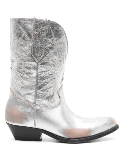 Golden Goose Metallic-leather Western Boots In Silver