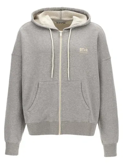 Golden Goose Michael Zip-up Drawstring Hoodie In Alluminium Melange Grey