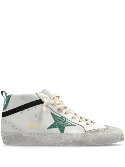 Golden Goose Mid Star Artisanal Leather Sneakers In White, Green, And Black In White,green,black