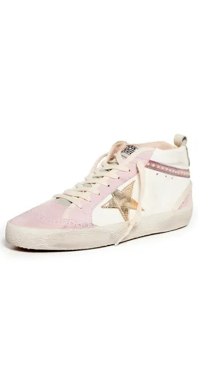 Golden Goose Mid Star Sneakers White/antique Pink/gold/cream