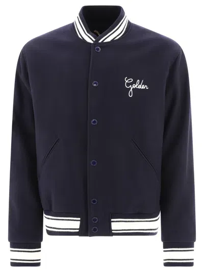 Golden Goose Logo Bomber Jacket In Dark Blue