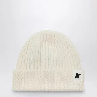 Golden Goose Off White Wool Cap With Little Star In Multicolor