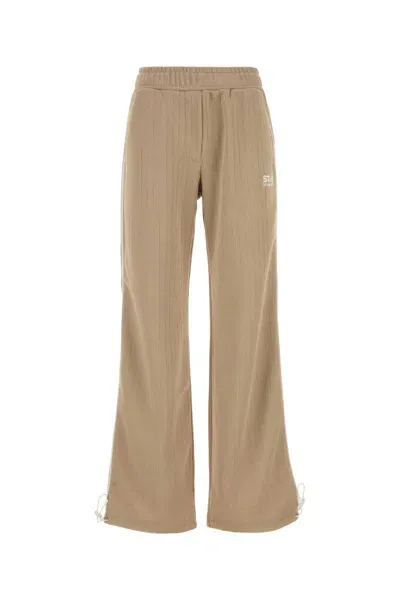 Golden Goose Ribbed Texture Elastic Waistband Joggers In Brown