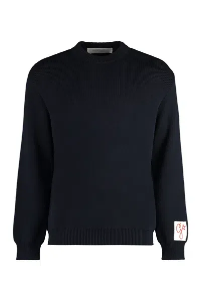 Golden Goose Ribbed Knit Crew Neck Jumper In Blue