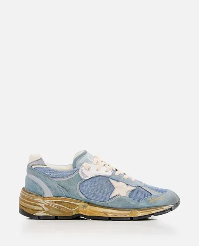 Golden Goose Running Dad Net And Suede Upper Leather Star And Heel Suede Spur In Blue