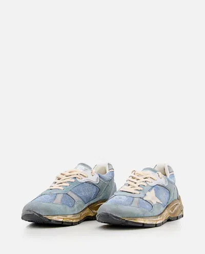 Golden Goose Running Dad Net And Suede Upper Leather Star And Heel Suede Spur In Blue