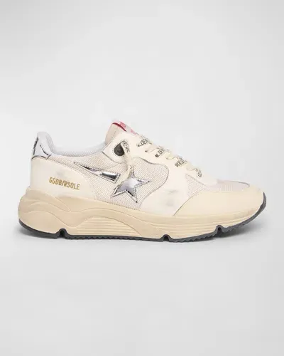 Golden Goose Running Sole Mixed Leather Sneakers In Optic Whitecreamsandsilver