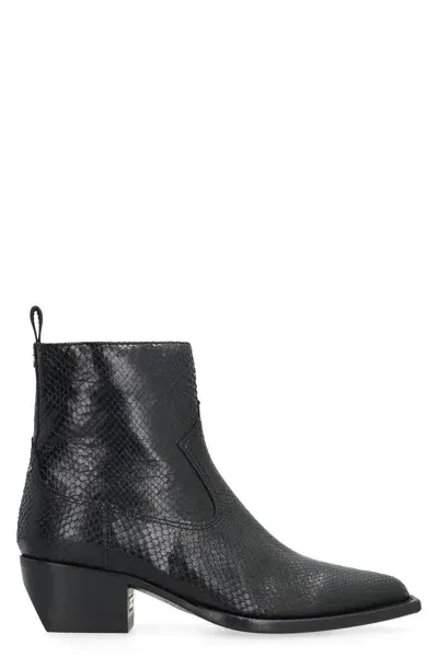 Golden Goose Debbie Texan Ankle Boots In Black Leather