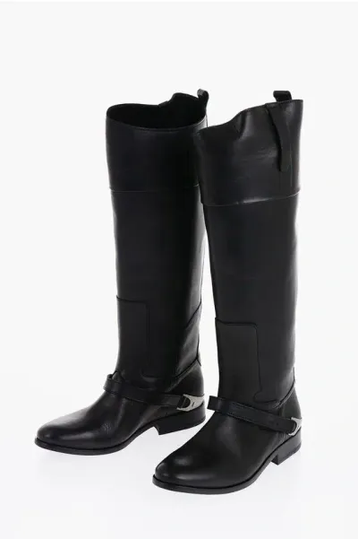 Golden Goose Solid Color Leather Charlie Boots In Black