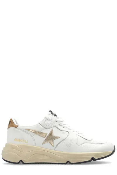 Golden Goose Star Patch Lace-up Sneakers In White/gold/beige