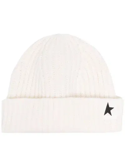 Golden Goose Star Patch Ribbed Beanie In Beige