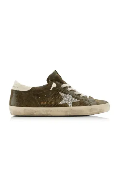 Golden Goose Super Star Glittered Suede Sneakers In Green