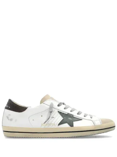 Golden Goose Super-star Leather Sneakers In White/seedpearl/green/brown