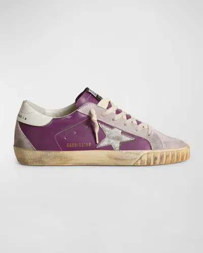 Golden Goose Super Star Mix Leather Low-top Sneakers In Purpleirissilverwhite