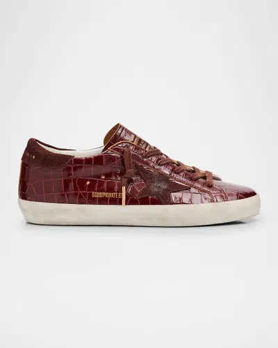 Golden Goose Superstar Croco Embossed Leather Low-top Sneakers In Bordeaux