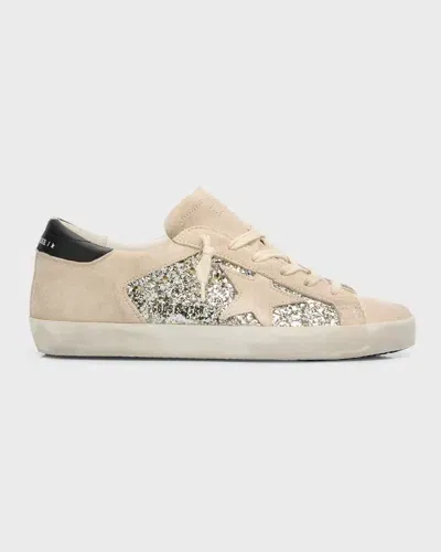 Golden Goose Superstar Suede Glitter Low-top Sneakers In Platinumbeigeblack