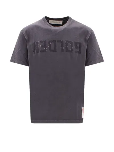 Golden Goose Logo Distressed Cotton Jersey T-shirt In Anthracite