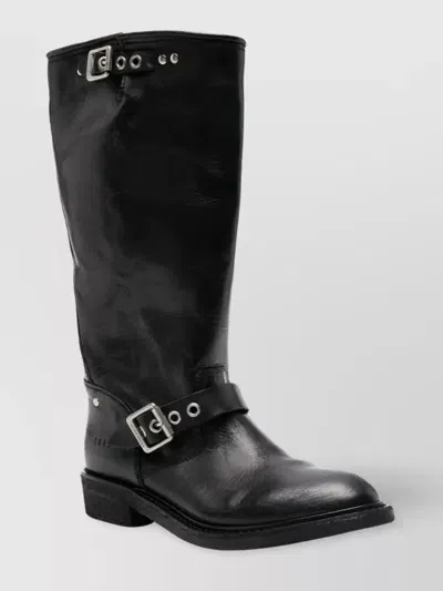 Golden Goose 30mm Biker Leather Tall Boots In Black