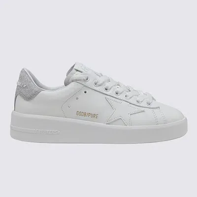 Golden Goose White And Silver-tone Leather Purestar Sneakers