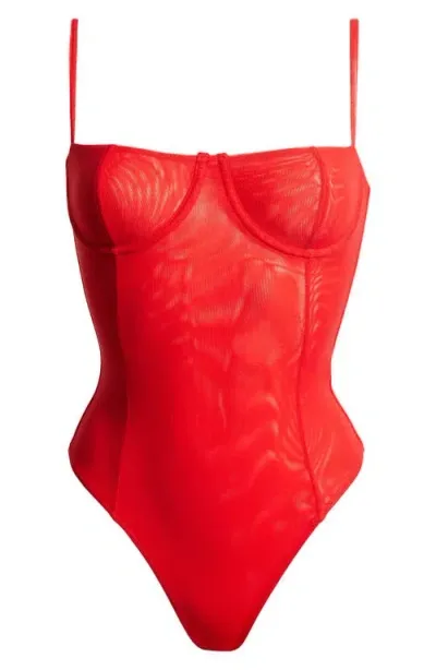 Good American Corset Demi Mesh Bodysuit In Grenadine