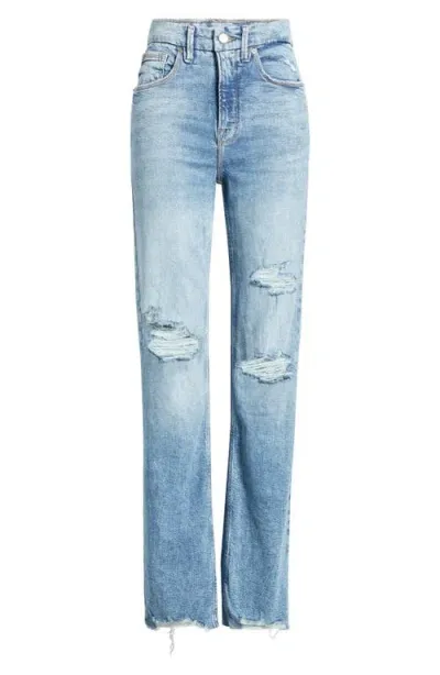 Good American Good Icon High Waist Ripped Straight Leg Jeans In Indigo