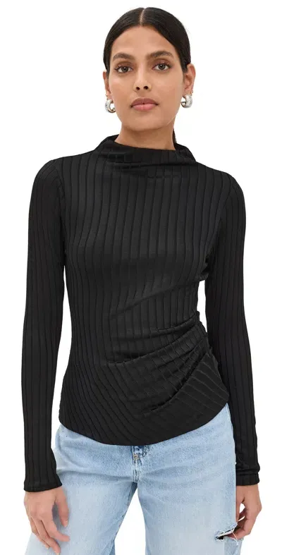 Good American Victorian Rib Funnel Neck Black001