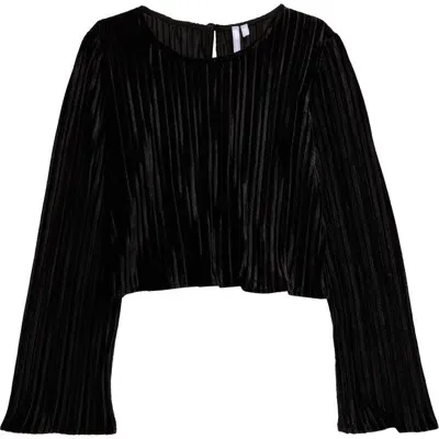 Good Luck Girl Kids' Crinkle Velvet Top In Black