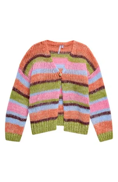 Good Luck Girl Kids' Stripe Cardigan In Orange Pink Stripe