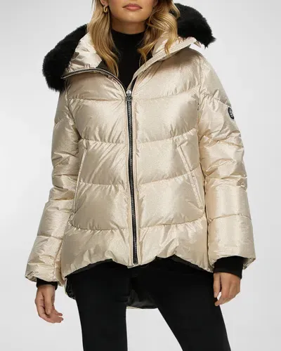 Gorski Apres-ski Jacket With Detachable Toscana Lamb Shearling Hood Trim In Gold/black