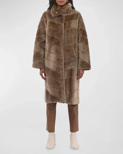 Gorski Reversible Chevron Lamb Shearling Coat In Camel/camel