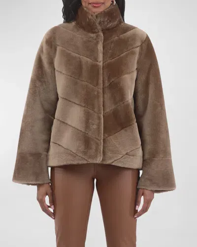 Gorski Reversible Chevron Lamb Shearling Jacket With Horizontal Sleeve In Camel