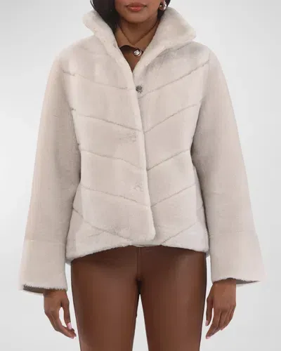 Gorski Reversible Chevron Lamb Shearling Jacket With Horizontal Sleeve In Cream