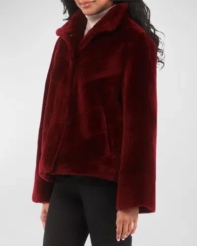 Gorski Reversible Chevron Lamb Shearling Jacket With Horizontal Sleeve In Wine