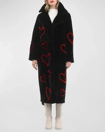 Gorski Reversible Heart Lamb Shearling Coat With Belt In Black/red