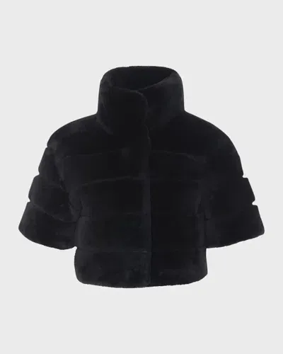 Gorski Reversible Lamb Shearling Bolero Jacket With Cropped Sleeves In Black