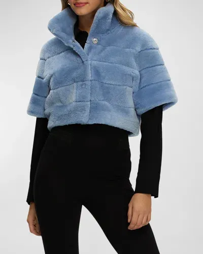 Gorski Reversible Lamb Shearling Bolero Jacket With Cropped Sleeves In Sky Blue