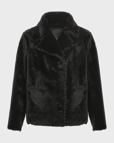 Gorski Reversible Lamb Shearling Jacket With Embroidered Trim In Black