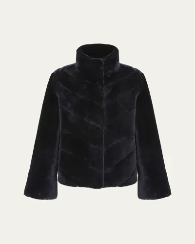 Gorski Reversible Chevron Lamb Shearling Jacket With Horizontal Sleeve In Navy/navy