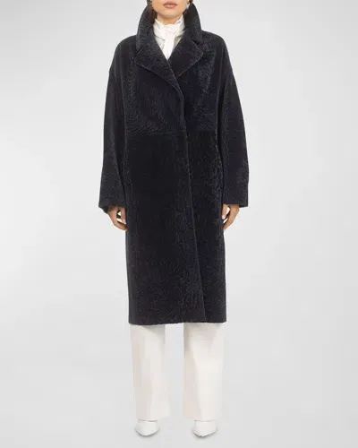 Gorski Reversible Textured Lamb Shearling Long Coat In Navy