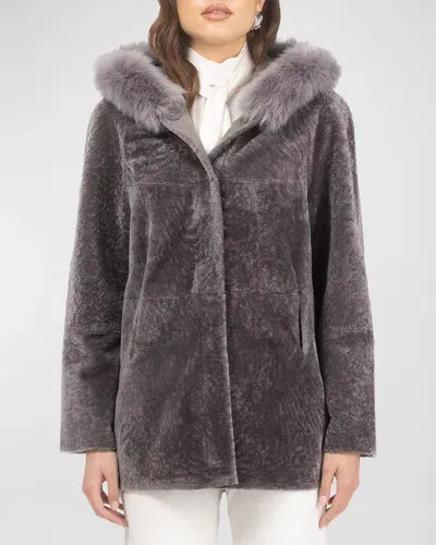 Gorski Reversible Textured Lamb Shearling Parka With Merinillo Lamb Shearling Trim In Gray