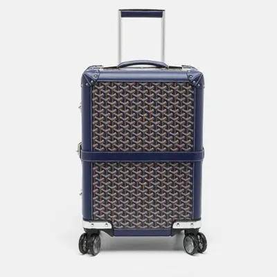 Pre-owned Goyard Ine Coated Canvas Bourget Pm Trolley Case In Blue