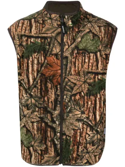 Gramicci Reversible Fleece Vest Leaf Camo In Brown