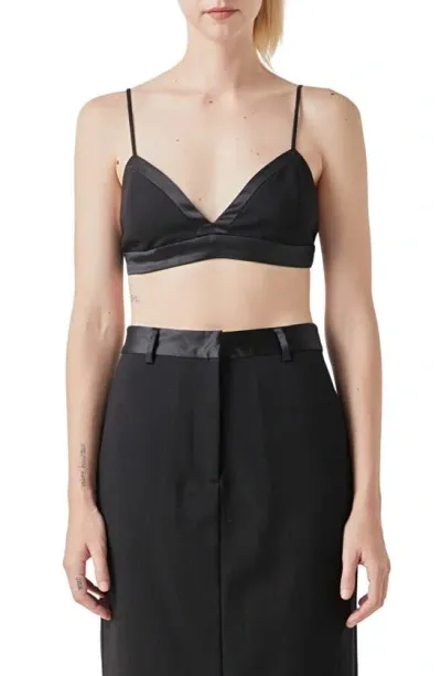 Grey Lab Satin Trim Bra Top In Black